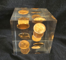 VINTAGE 1955-P - CLEAR ACRYLIC - (10) LINCOLN PENNY / CENT -  PAPERWEIGHT picture
