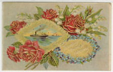 Birthday Wishes Postcard Flowers & Steamship On Ocean 1910 vintage G10 picture