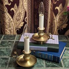 Solid Brass Pair of Small Vintage Electric Candleholder Lamps with Finger Handle picture