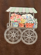 Vintage 1930's Flower Cart Sorry You're ill Get Well Soon Folding Greeting Card picture
