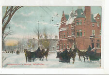 Canada Montreal Quebec postcard Sherbrooke Street in Winter - horse pull sleighs picture