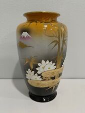 Vintage Mid Century Japanese Porcelain Vase Mt Fuji Bamboo Flowers Decoration picture