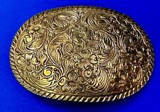 Western Style Oval Floral Theme Vintage Gold Tone Cowgirl's Belt Buckle picture