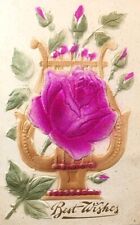 1915 Postcard Embossed ~ Best Wishes ~ Floral Motif Pink Rose Flower. #-5221 picture