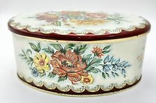 Vintage DAHER Floral Tea Tin Sewing Trinkets Cookies Design England Oval picture