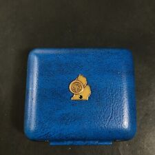 Vintage Bulova Travel Clock Blue Case with Yellow Gold Michigan CP Logo Emerald picture