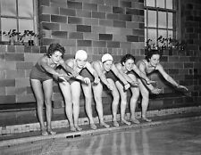 1936 Swimmers Preparing to Dive into Pool Vintage Old Photo 8.5