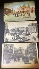 Lot Of Three Postal Karte - Paris Berlin Venice-Antique Postcards W Stamps picture
