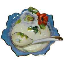 Vintage Noritake Hand Painted Floral  Lusterware Lotus Condiment Bowl With Spoon picture