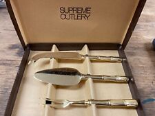 Towle Supreme Cutlery Gold Electroplate Bamboo Pickle Fork Cheese Knife Server picture
