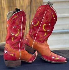 Bright Orange & Red leather Justin Cowboy boots.  Wall flowers need not apply 8 picture