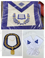 MASONIC BLUE LODGE OFFICER CHAPLAIN APRON CHAIN COLLAR AND JEWEL WITH GLOVES picture