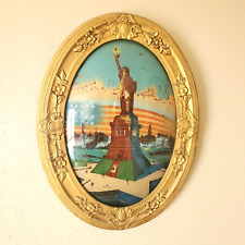 Antique Convex Bubble Glass WWI Era Statue of Liberty Framed Oval Frame VTG picture