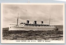 Ships~Furness Line QTEV Queen Of Bermuda Near Coast~RPPC Vintage PC picture