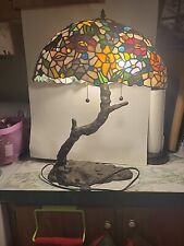 2008 Tiffany Style Stained Glass Tree Motif w/Birds Lamp picture
