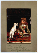 Victorian era, new years day card, girl with her white kitty picture