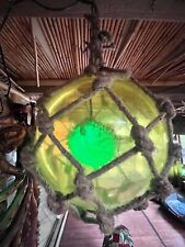 NEW Yellow Glass Float W/Real Pufferfish Green LED Bulb Tiki bar Decor picture