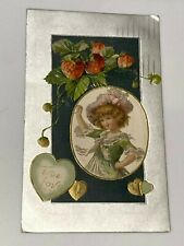 Vtg 1908 Victorian Valentine Postcard Strawberries & Hearts Embossed Germany  picture
