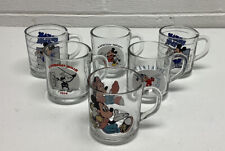 Set of 6 Vintage Disney Anchor Hocking Mickey Minnie  Clear Glass Coffee Mugs picture