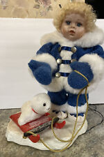 Rare 20” Vtg Santa's Best Animated Girl Snowsuit Doll Seal Sled Curly Blonde picture