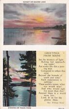 Maine ME Sunset on Square Lake Evening on Togue Pond Poem 1930 Postcard C24 picture