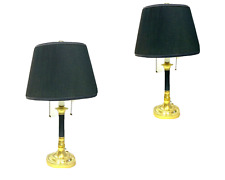 Vintage 50s 60s Pair Candlestick Bouillotte Lamps Black Gold Library 2-Light HTF picture