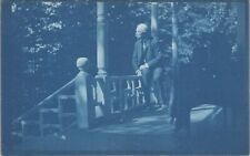Cyanotype Postcard Man Sitting On Porch picture