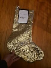 TAHARI HOME Set of 2 Christmas Gold Sparkly Sequins Stocking 22