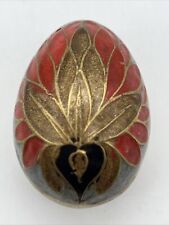 Vintage Cloisonné Orange Gold Black Brass Enamel Egg  Floral Unique Design picture