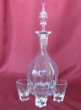 1930s ANTIQUE LARGE ART DECO HANDMADE CRYSTAL DECANTER CARAFE & 3 GLASSES  picture