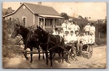 RPPC 2 Horse Wagon carrying 19 Nicely Dressed People in White by House 1910 A25 picture