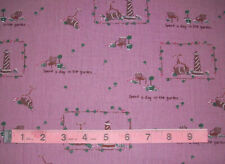 Vintage Light Weight Pink With Garden Designs Cotton Blend Fabric 2 Yards x 45