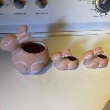 Set Of 3 Vintage Bunny Rabbit Planter terra cotta clay Pottery picture