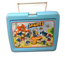 Vintage 1980s Smurfs Lunchbox No Thermos-Plastic-Great Graphics-Cartoon-USA Made picture