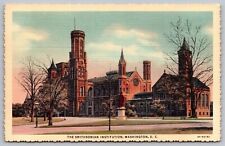Washington D C Smithsonian Institution Fall Street View Linen Unp Postcard picture