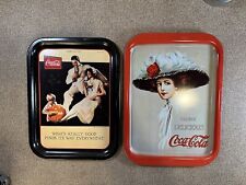 2 Vintage metal coca-cola Coke trays Lady In The Hat By Hamilton King & Pumpkin picture