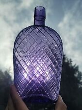 Extraordinary Antique Amethyst  Quilted Whiskey Flask☆Large 1880s Purple Liquor picture
