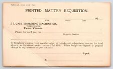 Racine Wisconsin~Printed Matter Requisition Form~Case Threshing Mach Co 1909 picture