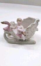 Antique German Porcelain Bisque Figure cherub  Cherub Riding Swan Sleigh 4.5