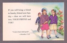 Sunday school bring a friend NOS unused postcard 1940's picture