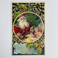 Santa Claus with Gray Fur Trim Heymann Dolls Kids Antique Christmas Postcard picture