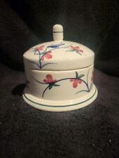 Ceramic Lidded Trinket Or Sugar Dish Blue Bird And Pink Flowers Made In Germany picture