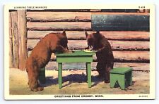 Postcard Greetings Crosby Minnesota MN Bears at Dinner Table picture