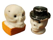 Rare Vintage 1930's Porcelain Halloween Skull Carnival Prize Toy Pencil Toppers picture