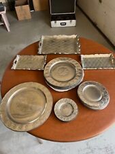 Hand embossed Mexican Tin Plates and 3 small service trays picture