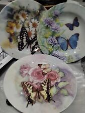 3Antique Hand Painted Plate Signed Dish Porcelain Flower Floral Butterfly Lovely picture