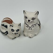 Vintage Acoma Pueblo Cats Signed EV And CC New Mexico Pottery With Flaws picture