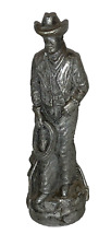 Stetson Western Pewter Color Resin Cowboy Figurine Rope Hat Saddle 6”Tall-Signed picture