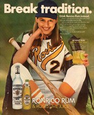1984 RONRICO RUM PRINT AD, SEXY WOMAN SOFTBALL PLAYER,  ALCOHOL PRINT AD picture