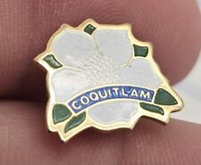 VTG Lapel Pinback Hat Pin Gold Tone Coquitlam Canada White Flower  picture